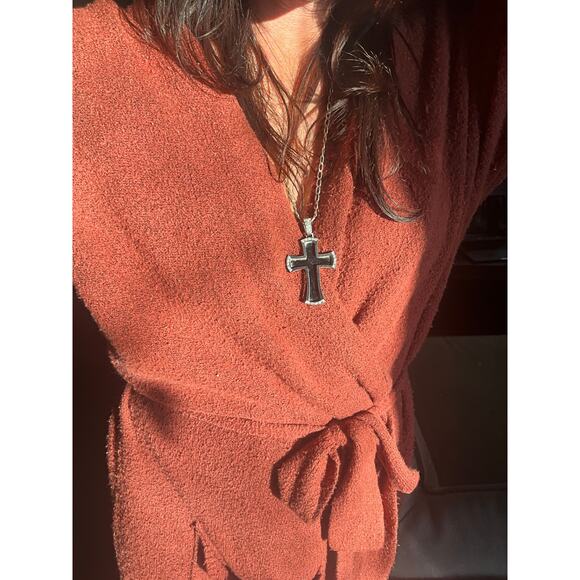 Tattoo of You Mirror+Diamond Cross Pendant Men's Necklace - Picture 8 of 9